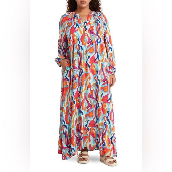 New By Design Lauren Printed Sleeve Maxi Nordstrom Multicolor Abstract Dress - Picture 2 of 10